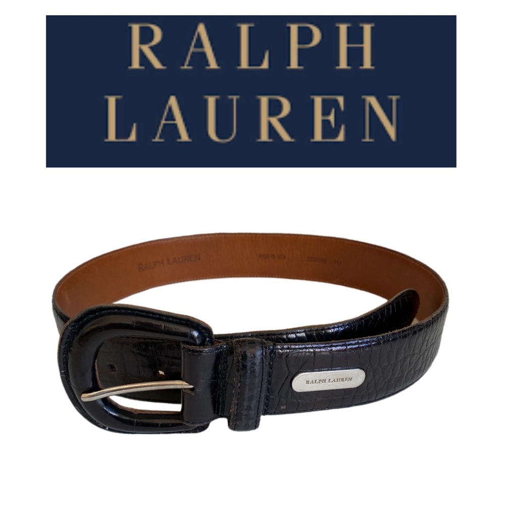 Ralph Lauren Brown Silver Croc Embossed Belt Small